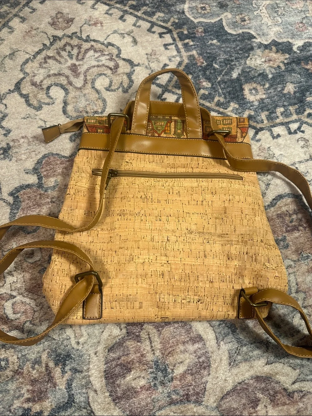 Cityscape Cork Backpack Tote in Tan and Multicolor - Unbranded